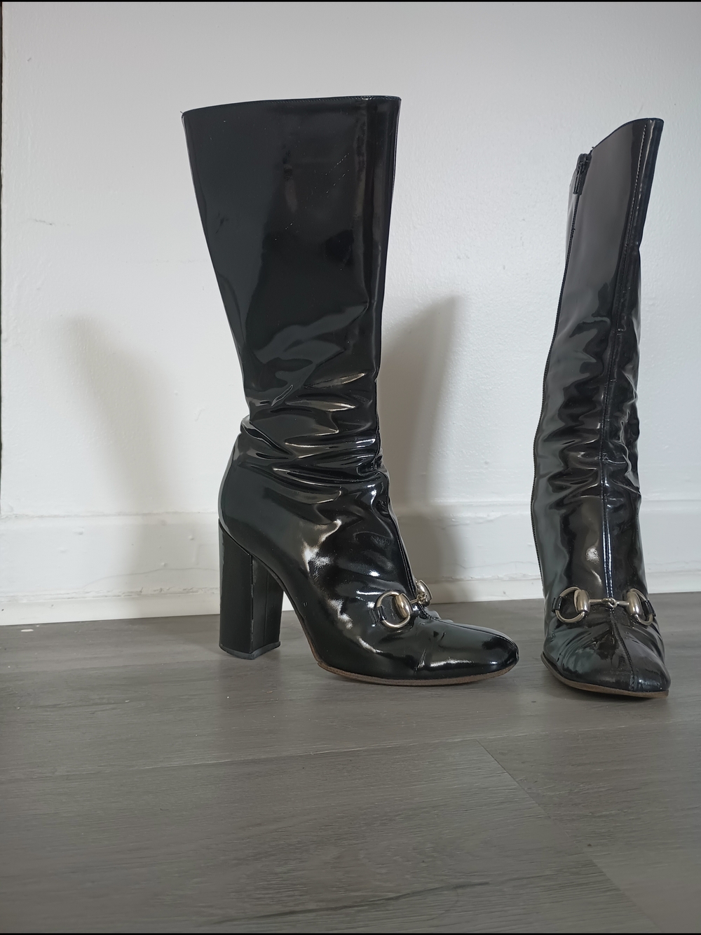 Vintage Gucci Patent Leather Horsebit Boots SZ: 7 1/2